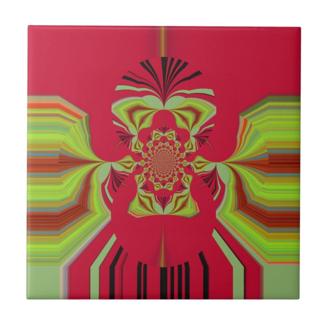 Beautiful Amazing African Red yellow Motif Pattern Ceramic Tile (Front)