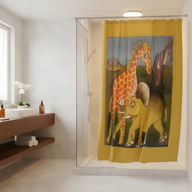 Beautiful Amazing African wild animal safari colou Shower Curtain (Step into your "Moving Sanctuary" every morning. 🦒🐘 This safari shower curtain brings peace)