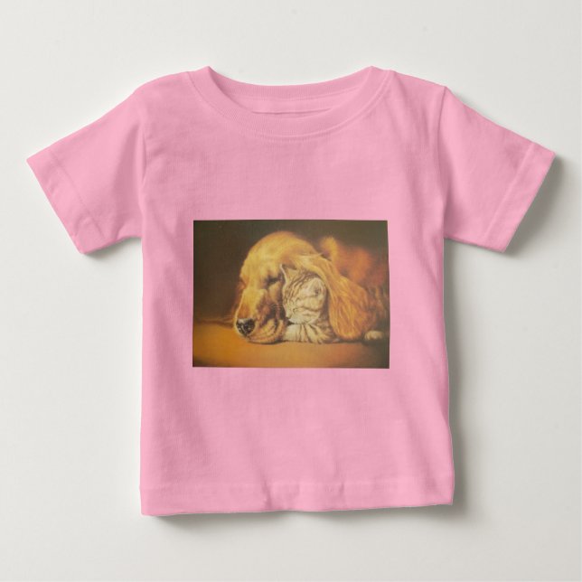Beautiful Amazing Cat and Dog Cuddling Art Print Baby T-Shirt (Front)