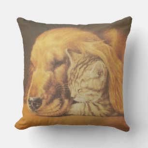 Beautiful Amazing Cat and Dog Cuddling Art Print Cushion