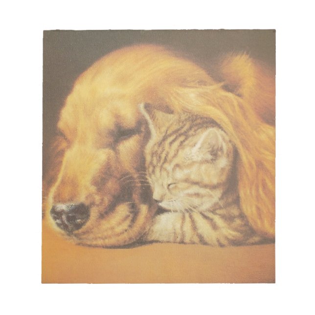 Beautiful Amazing Cat and Dog Cuddling Art Print Notepad (Front)