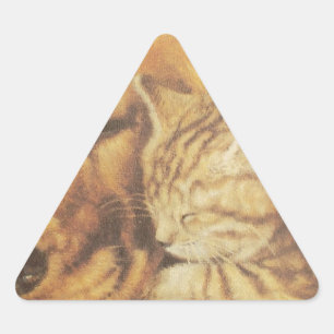 Beautiful Amazing Cat and Dog Cuddling Art Print Triangle Sticker