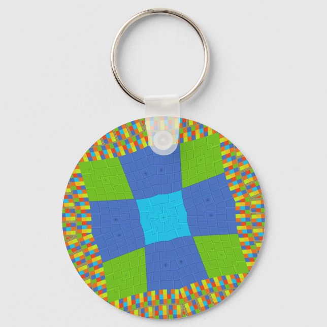 Beautiful Amazing Green Blue Cyan Art Print Design Key Ring (Front)