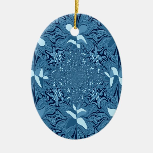 Beautiful Amazing Iridescent Blue Kaleidoscope Art Ceramic Tree Decoration (Front)