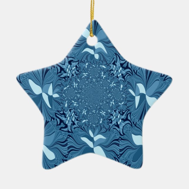 Beautiful Amazing Iridescent Blue Kaleidoscope Art Ceramic Tree Decoration (Front)