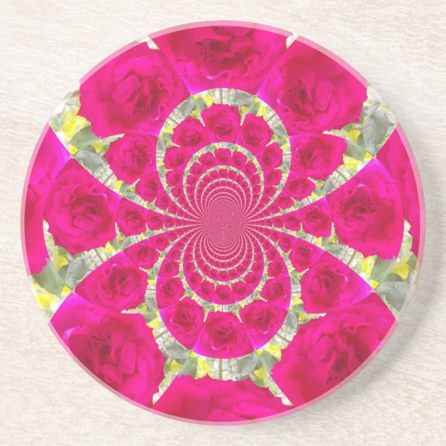 Beautiful Amazing Red Roses Kaleidoscope Pattern Coaster (Front)