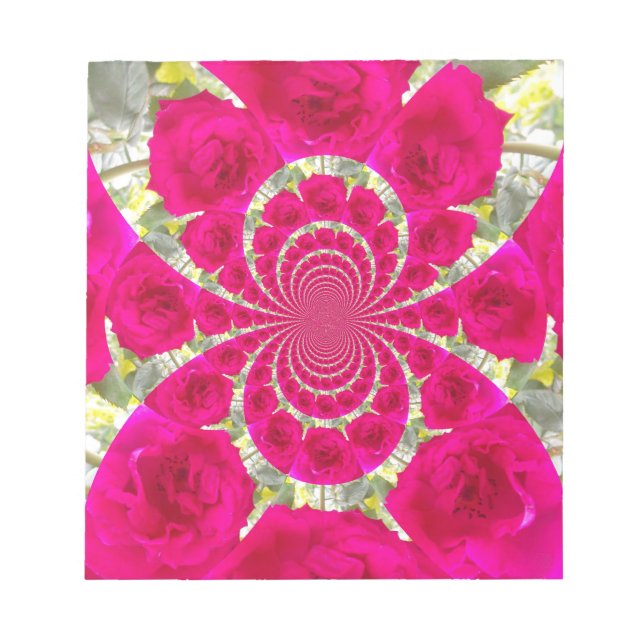 Beautiful Amazing Red Roses Kaleidoscope Pattern Notepad (Front)