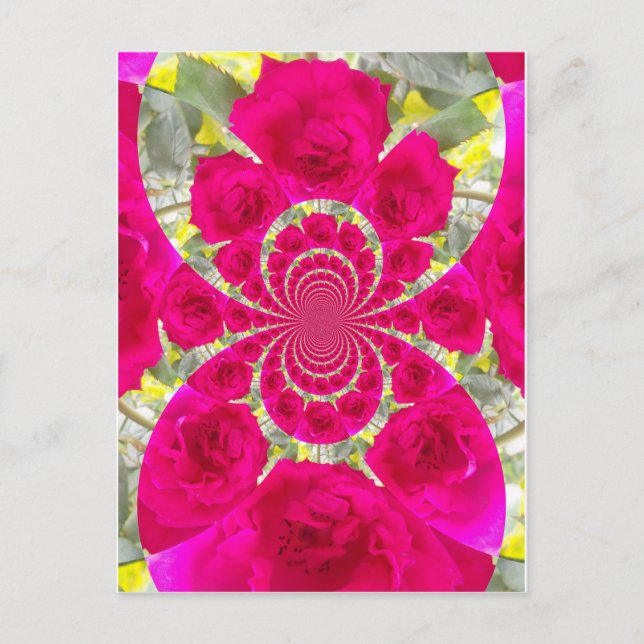 Beautiful Amazing Red Roses Kaleidoscope Pattern Postcard (Front)