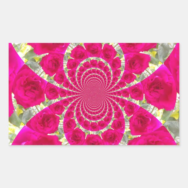 Beautiful Amazing Red Roses Kaleidoscope Pattern Rectangular Sticker (Front)