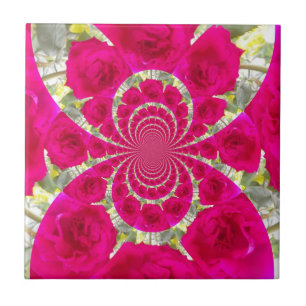 Beautiful Amazing Red Roses Kaleidoscope Pattern Tile