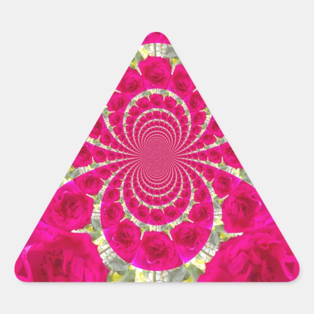 Beautiful Amazing Red Roses Kaleidoscope Pattern Triangle Sticker (Front)