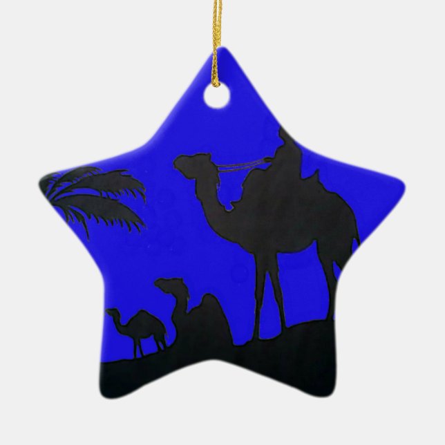 Beautiful Amazing Sunset Camel Safari Art Print Ceramic Tree Decoration (Front)