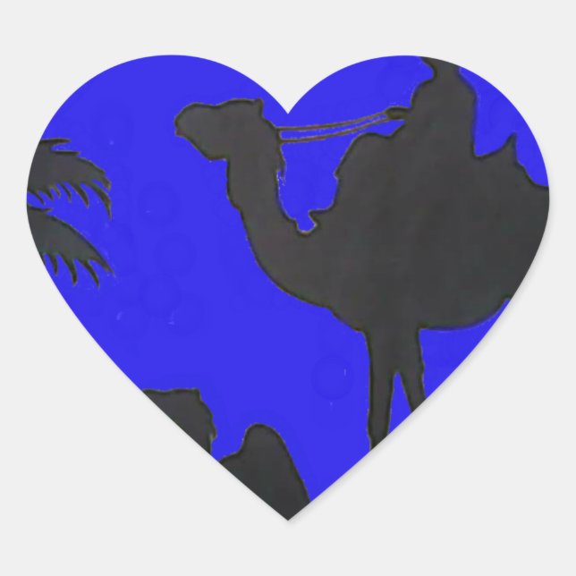 Beautiful Amazing Sunset Camel Safari Art Print Heart Sticker (Front)