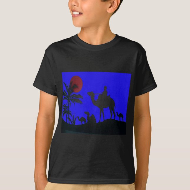 Beautiful Amazing Sunset Camel Safari Art Print T-Shirt (Front)