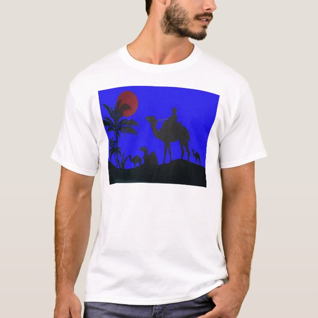 Beautiful Amazing Sunset Camel Safari Art Print T-Shirt (Front)
