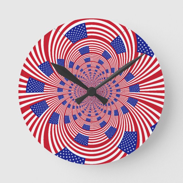 Beautiful Amazing United States Flag Kaleidoscope  Round Clock (Front)