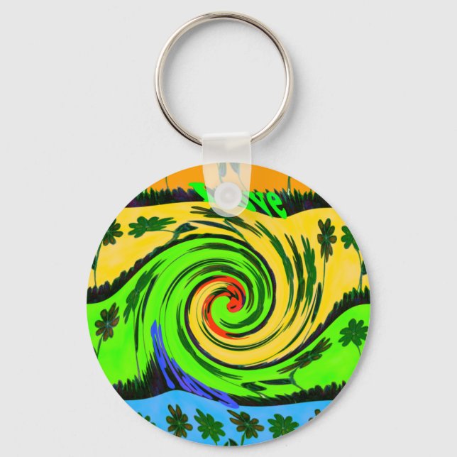 Beautiful Amazing Wavy Summer Wave Floral Colours Key Ring (Front)