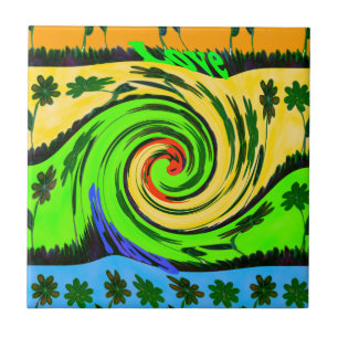 Beautiful Amazing Wavy Summer Wave Floral Colours Tile