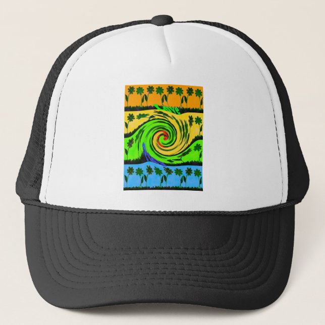 Beautiful Amazing Wavy Summer Wave Floral Colours Trucker Hat (Front)
