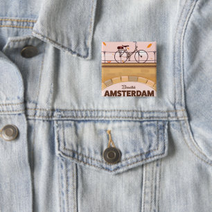 Beautiful Amsterdam cycling travel poster. 15 Cm Square Badge