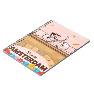 Beautiful Amsterdam cycling travel poster. Notebook