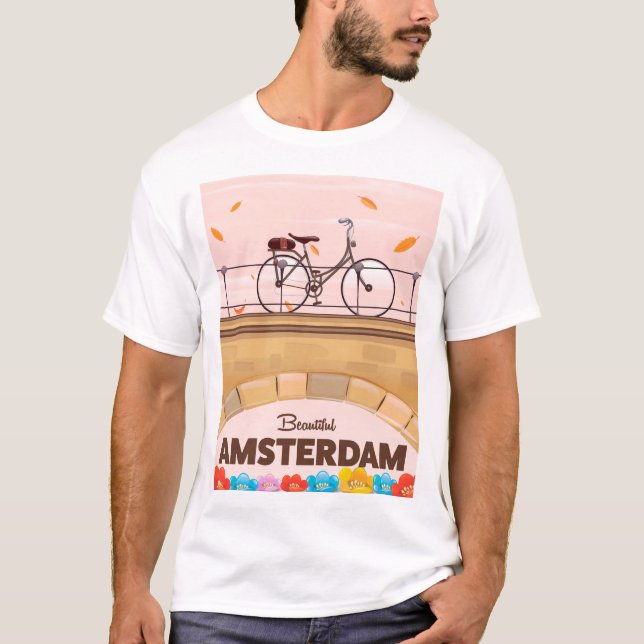 Beautiful Amsterdam cycling travel poster. T-Shirt (Front)