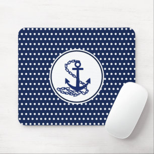 Beautiful Anchor, Blue And White Maritime Style Mouse Pad