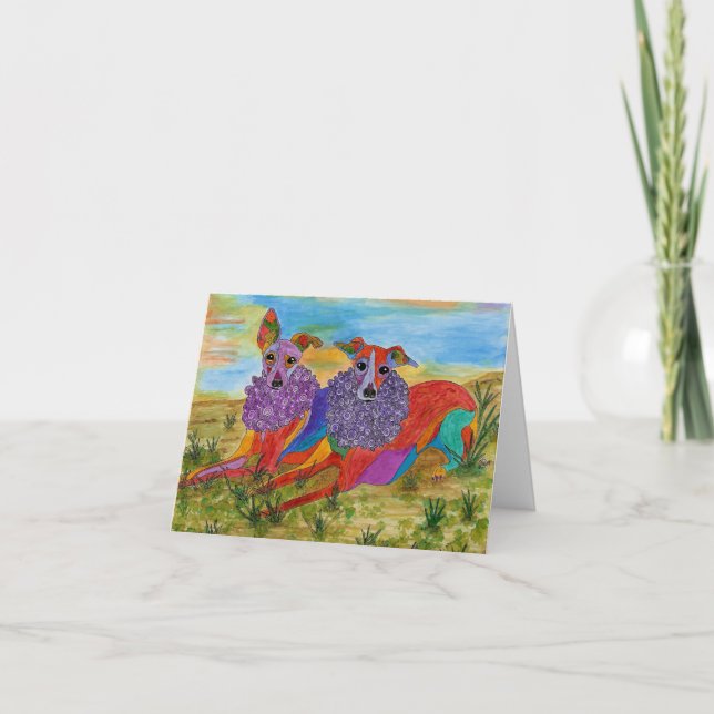 Beautiful and Colourful Greyhounds Greeting Card (Front)