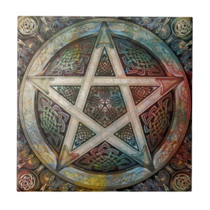Beautiful And Colourful Pagan Pentacle Tile