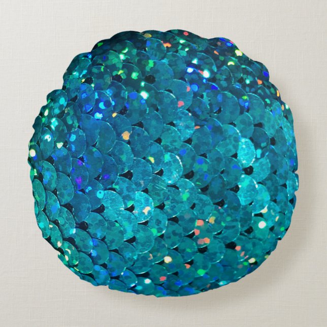 Beautiful and colourful sequins sparkling under th round cushion (Front)