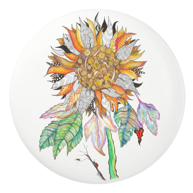 Beautiful and Colourful Sunflower Door Knob (Front)