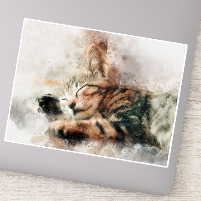 Beautiful and cute kitten sleeping watercolor (Beautiful and cute kitten sleeping watercolor. sticker)