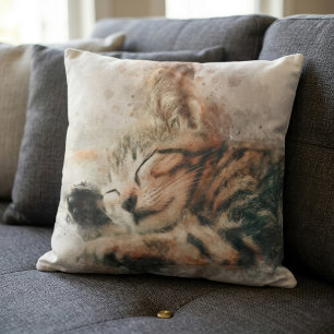 Beautiful and cute kitten sleeping watercolor cushion