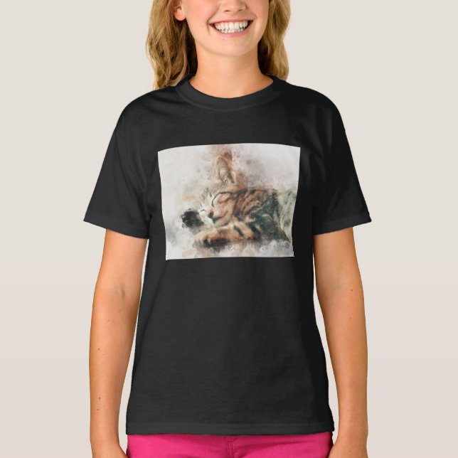 Beautiful and cute kitten sleeping watercolor T-Shirt (Front)