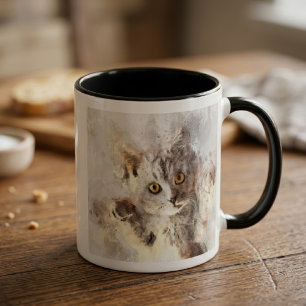 Beautiful and cute playful kitten watercolor mug