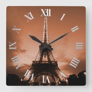 Beautiful and Elegant Eiffel Tower In The twilight Square Wall Clock