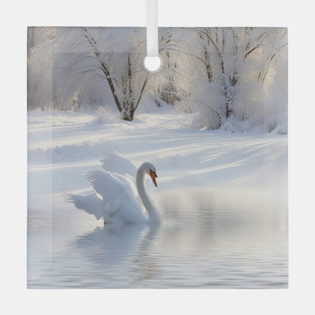 Beautiful and Elegant Swan Christmas Holiday Glass Tree Decoration (Front)