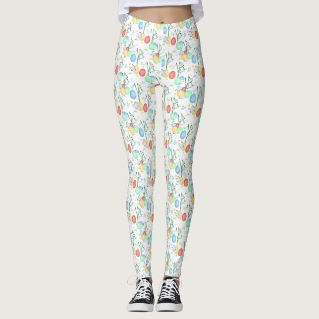 Beautiful and Elegant Watercolor Easter Pattern Leggings (Front)