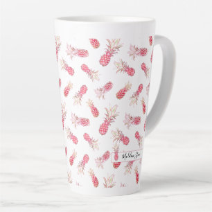 Beautiful and Exotic Pink Pineapples Watercolor Latte Mug