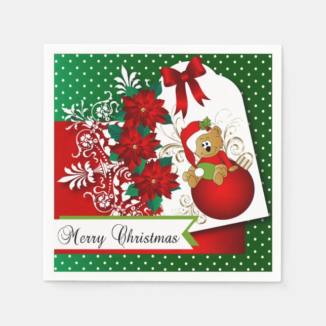 Beautiful and Fun Merry Christmas Bear Napkin (Front)