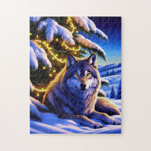 Beautiful and Majestic Wolf by Christmas Tree Jigsaw Puzzle