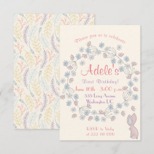 Beautiful and simple girl's 1ST birthday Floral Invitation