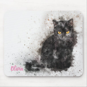 Beautiful and Trendy Black Cat Distressed Photo Mouse Pad
