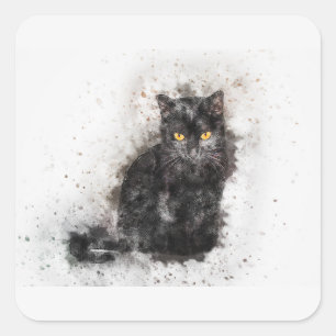Beautiful and Trendy Black Cat Distressed Photo Square Sticker