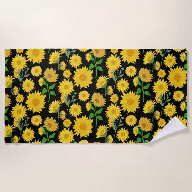 Beautiful and Vibrant Sunflower Beach Towel (Front)