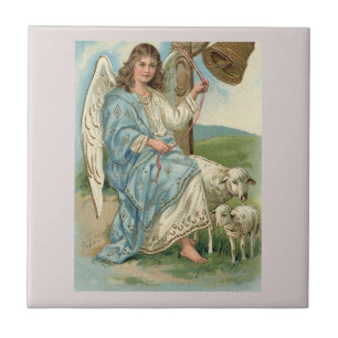 Beautiful Angel And Golden Bell Ceramic Tile