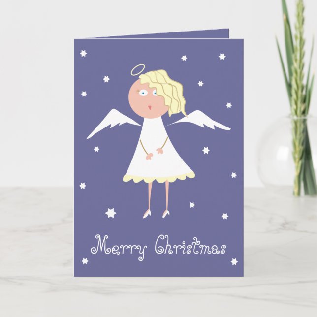 Beautiful Angel and Stars Cute Xmas Greeting Cards (Front)