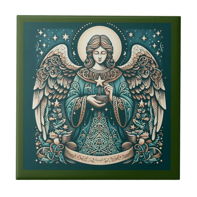 Beautiful Angel Beneath the stars Ceramic Tile (Front)