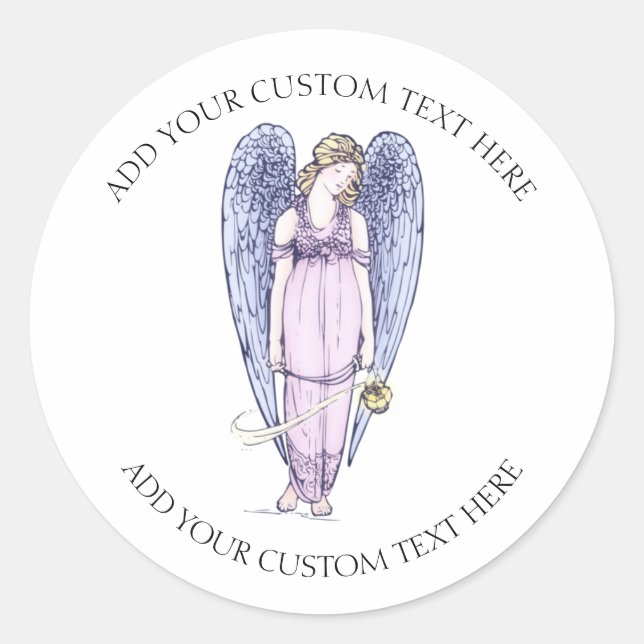 Beautiful Angel Custom Text  Classic Round Sticker (Front)