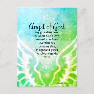 Beautiful Angel of God Prayer Bright Green Blue Postcard
